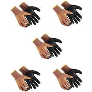 Sai Safety Regular Size Crinkle Palm Latex PU Coated Green & Black Safety Gloves, MG-Glove-003_PK5 (Pack of 5)