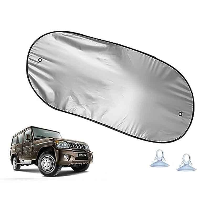 Auto Pearl Polyester Black & Silver Rear Window Sun Shade Curtain with Storage Pouch for Mahindra Bolero SLX 2011-2019