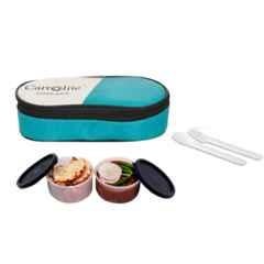 Carrolite 400ml 2-in-1 Blue & Black Plastic Lunchbox, Black_P-01 (Pack of 3)