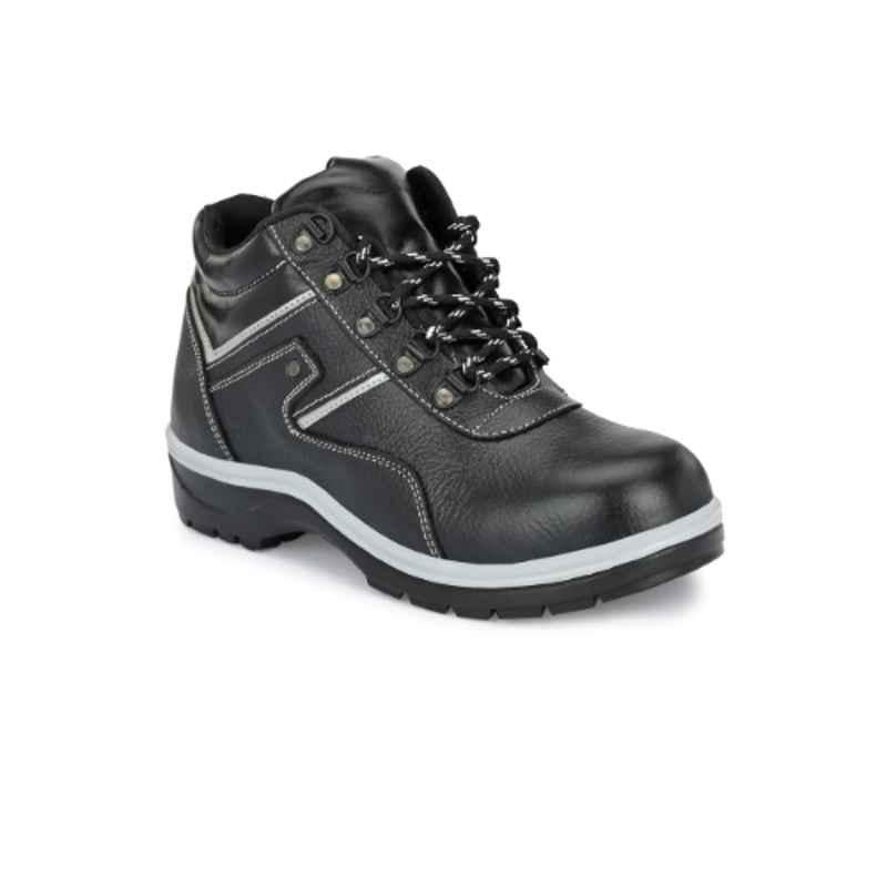 Hundo P Leather Steel Toe Black Work Safety Boots, Size: 8, WW-113