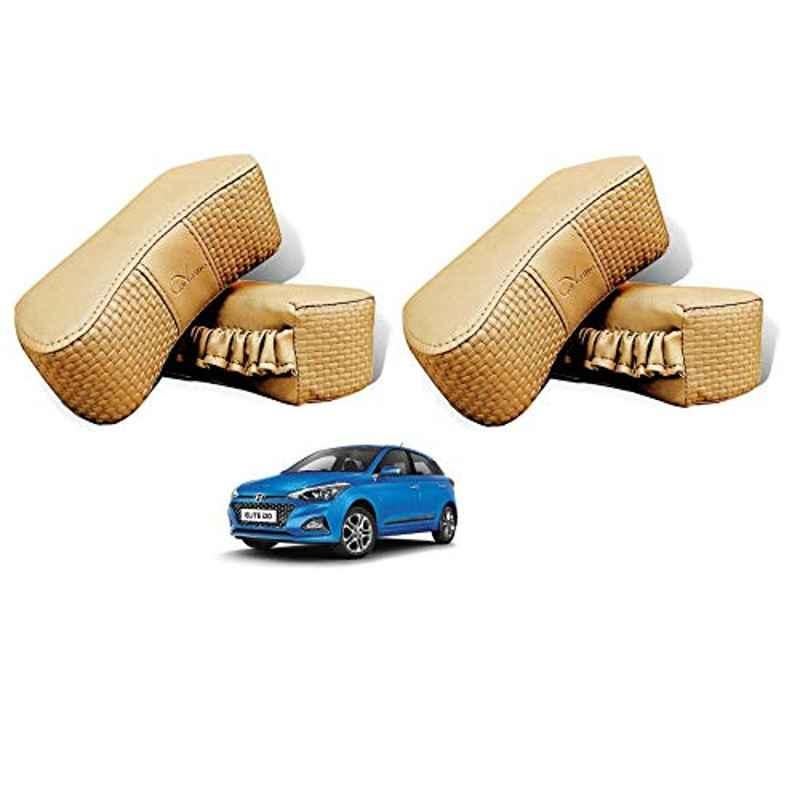 Kozdiko 4 Pcs CV Designer Beige Leatherite Neck Rest Car Cushion Pillow Set for Hyundai Elite i20