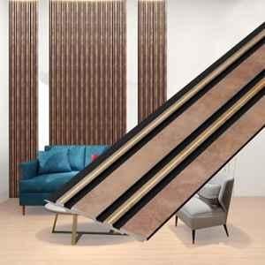 Plantex 24 Sqft 5 inchx8ft Brown Gold Elegance Charcoal 3D Wall Panel for Interior Decor (Pack of 7)