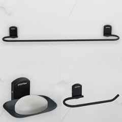 Plantex 3 Pcs Parv 304 Grade Stainless Steel Black Towel Rod for Bathroom/Soap Holder/Napkin Ring/Bathroom Accessories Set