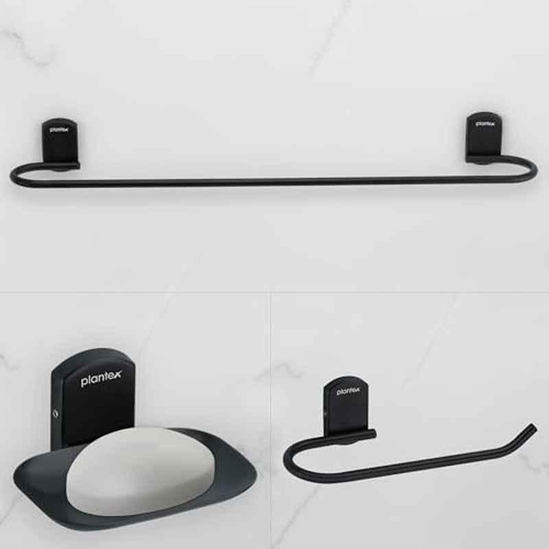 Plantex 3 Pcs Parv 304 Grade Stainless Steel Black Towel Rod for Bathroom/Soap Holder/Napkin Ring/Bathroom Accessories Set