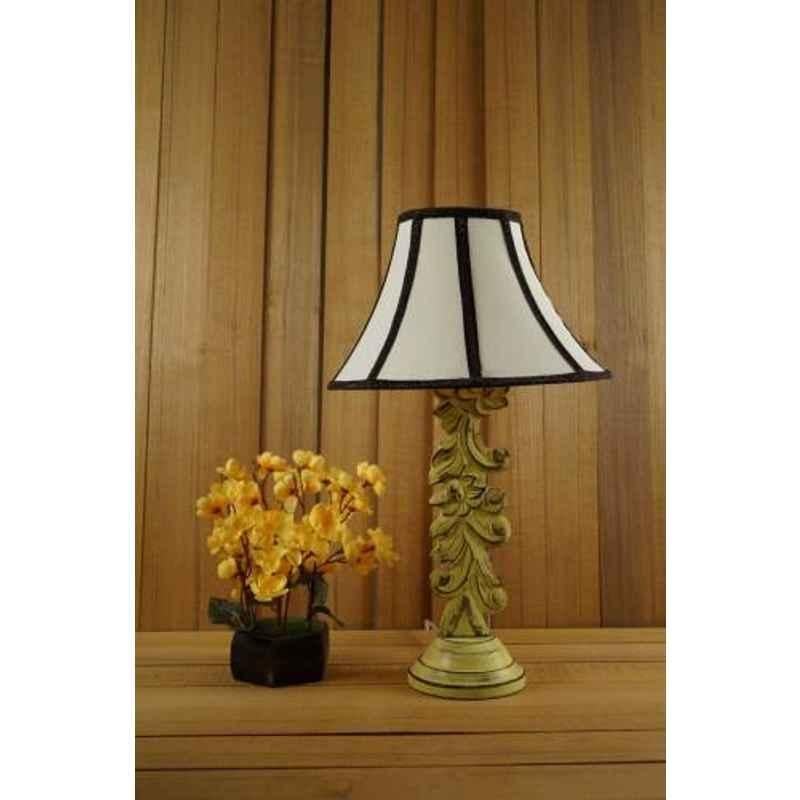 Tucasa Mango Wood Crushed Yellow Carving Table Lamp with 12 inch Polycotton Off White Conical Shade, WL-78