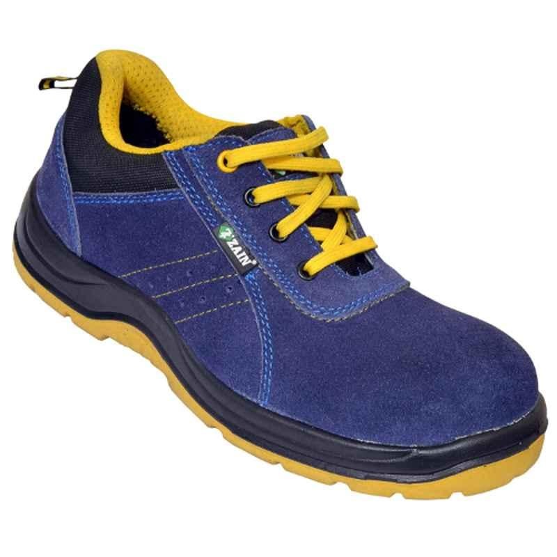 Zain ZM-Luxor Leather Blue & Yellow Steel Toe Work Safety Shoes, Size: 9