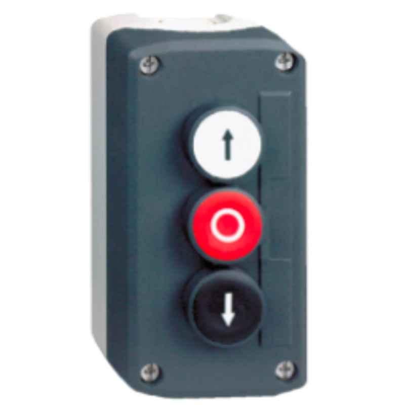 Schneider Harmony 600V Plastic Lid Control Station with Marked Up & O Down Arrow 3 Flush Push Buttons, XALD324