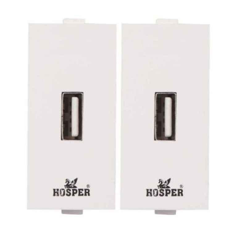 Hosper 2.1A White Plastic USB Wall Socket, HS-12 (Pack of 2)