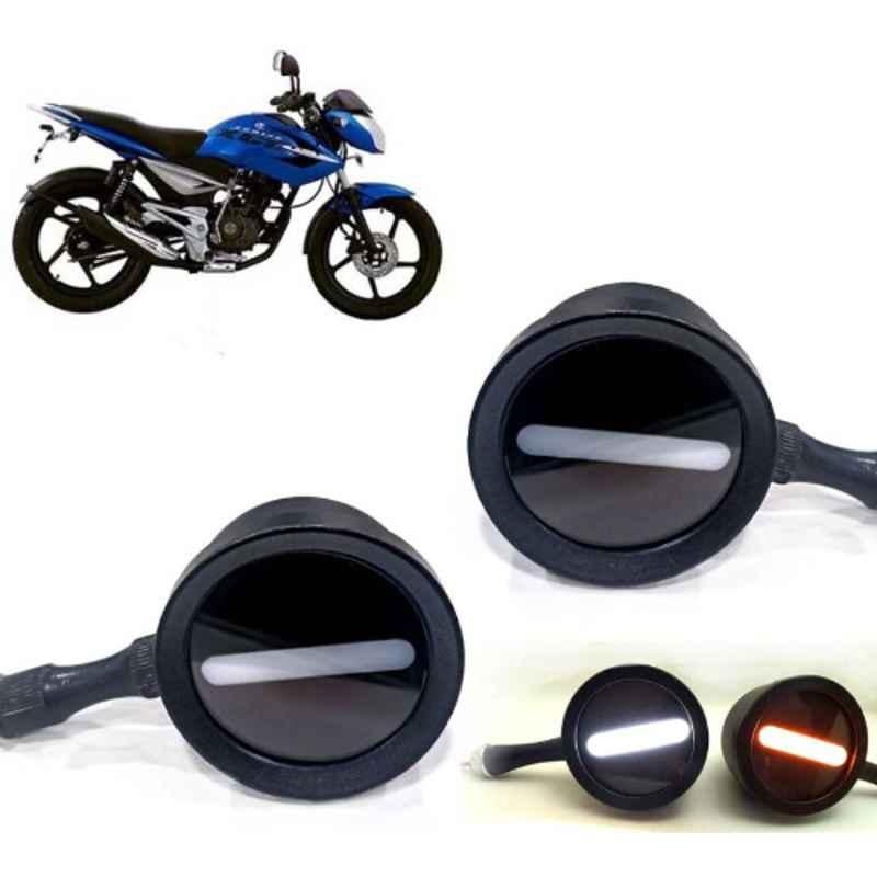 Auto Pearl 2 Pcs 12V Black Bike Front LED Indicator Light Set for Yamaha SZ R, F491