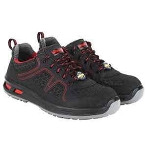 Liberty Warrior Envy Neptune Genuine Nubuck Leather Black & Red Fiber Toe Safety Shoes, Size: 8