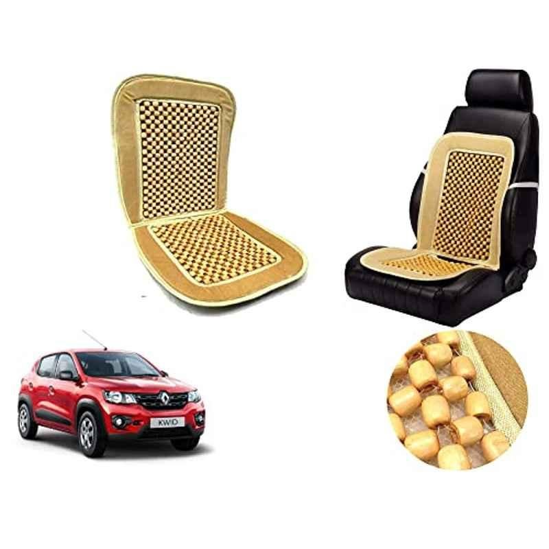 Auto Pearl PU, Velvet & Wooden Beads Beige Rectangular Seat Cushion for Renault Kwid 2018