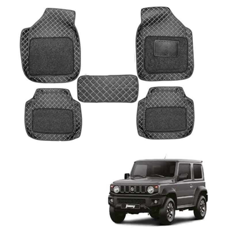 Kozdiko 5 Pcs Waterproof & Luxury 7D Black Leatherette Car Floor Mat Set for Maruti Suzuki Jimny