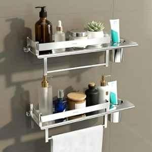 Plantex 15 inch Stainless Steel Silver Nickel Chrome Mirror Finish Bathroom Shelf (Pack of 2)
