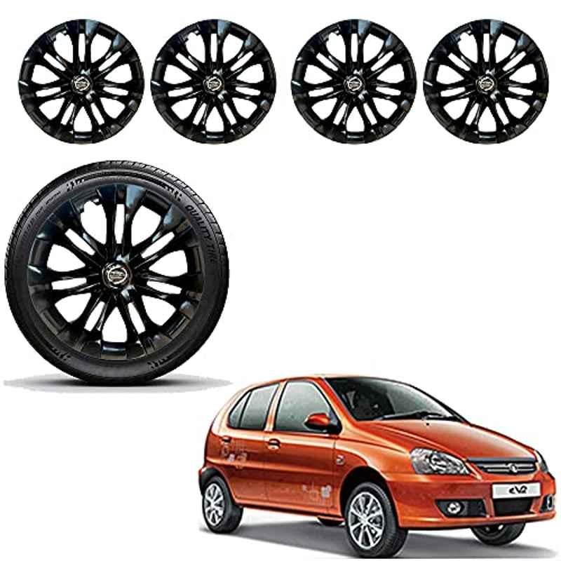Auto Pearl 4 Pcs 13 inch ABS Black Car Wheel Cover Set for Tata Indica, WCBLK28