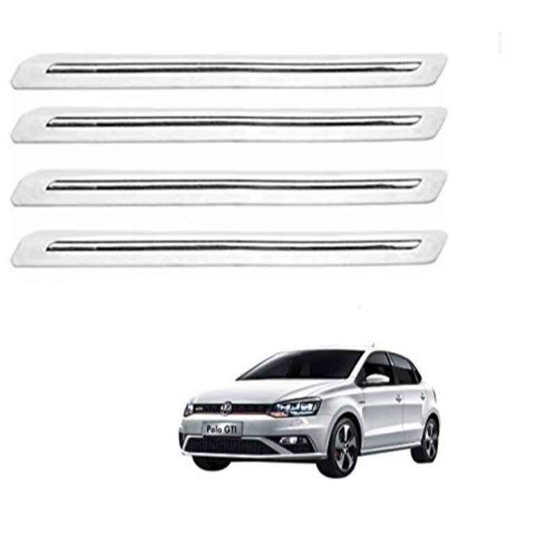Kozdiko 4 Pcs PVC White Car Bumper Protector Set with Chrome Strip for Volkswagen Polo GTI