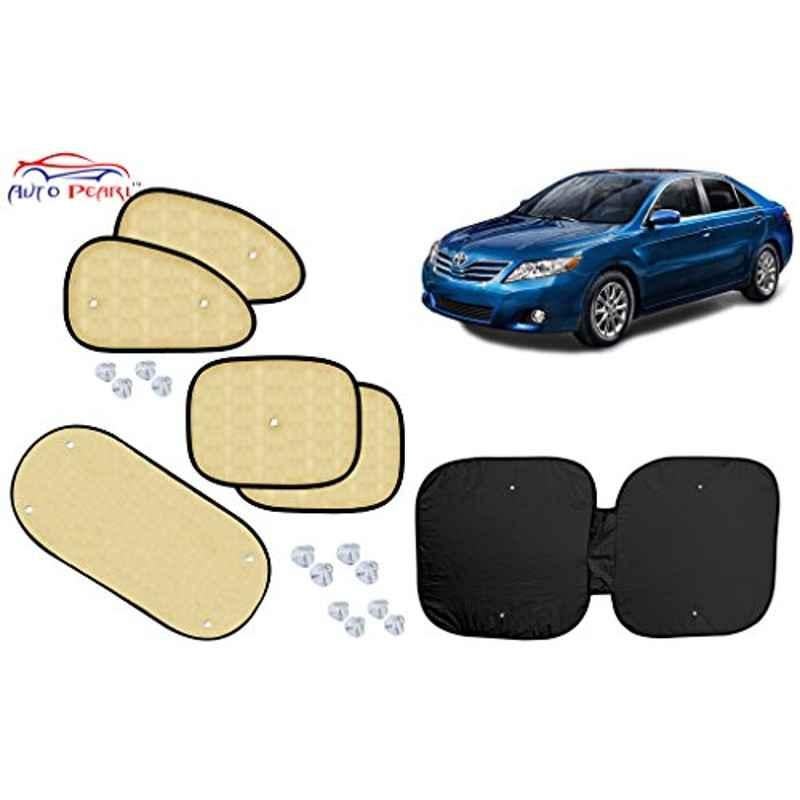 Auto Pearl 6 Pcs PVC & Mesh Beige Window, Front & Rear Sun Shade Set for Toyota Camry