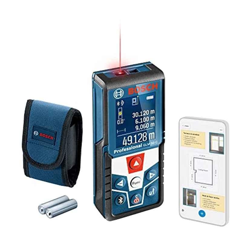 Bosch Professional Laser Measure Glm 50 C (Data Transfer Via Bluetooth, 360� Inclination Sensor, Range: 0.05 50 M, 2x1.5 V Batteries, Protective Bag)