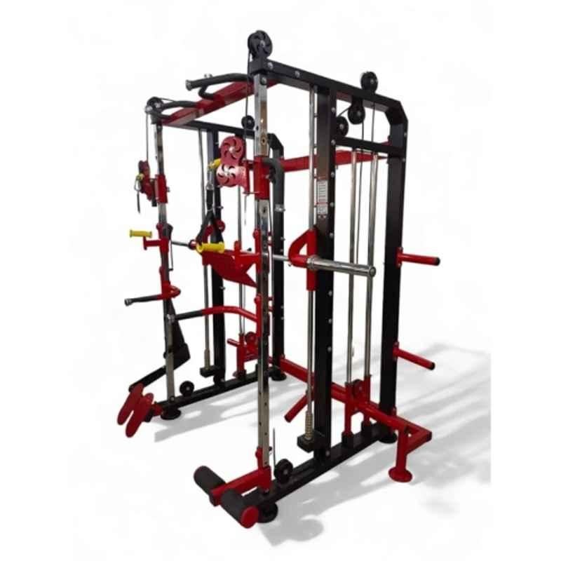 GYM24 Equipment Iron Black & Red Squat Rack with Bench Press Pull Up Bar Machine