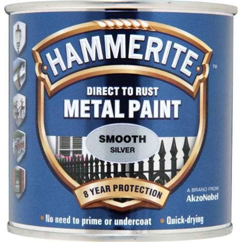 Hammerite 250ml Smooth Silver Glossy Direct to Rust Metal Paint, 5084894