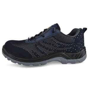 Agarson Blaze Fabric Dual Density PU Sole Steel Toe Blue Safety Shoes, Size: 8