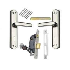 Ojass 7 inch Brass & Steel Black & Silver Mortise Lock Set, BML65ABL+S05MBS