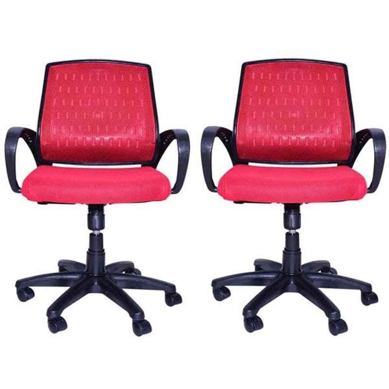 Regent Smart Net & Metal Black & Red Chair with Modle Handle (Pack of 2)