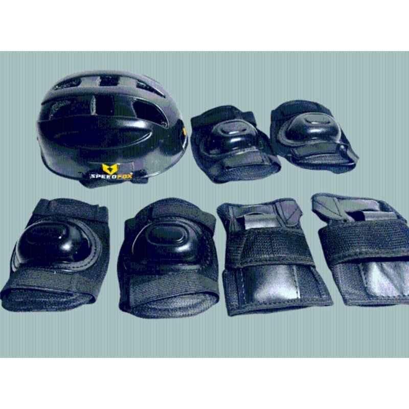 House of Common Polyester PVC Fiber Black Ultimate Protective Helmet, Knee Pads, Elbow Pads & Wrist Guards Skating Kit for Kids