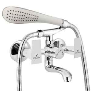 Cliquin Siya Rosy Brass Chrome Wall Mounted Wall Mixer with Telephonic Crutch Hand Shower & 1m Stainless Steel Shower Tube