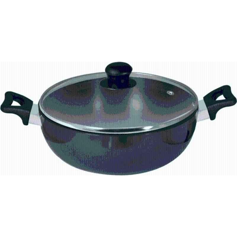 Baltra 3 Litre 24cm Hard Anodised Black Induction Base Non-Stick Kadhai with Glass Lid, BHA-107