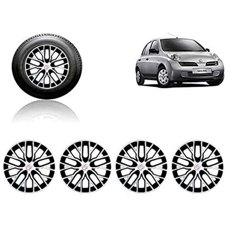 Auto Pearl 4 Pcs 14 inch ABS Silver &a; Black Press Type Fitting Car Wheel Cover Set for Nissan Micra-picture-28