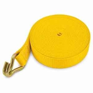 Trion Products 25mmx46ft Polyester Yellow Webbing Strap with J Hook for Ratchet Buckle, Trailer, Bike & Load Securing, TP2026J46H