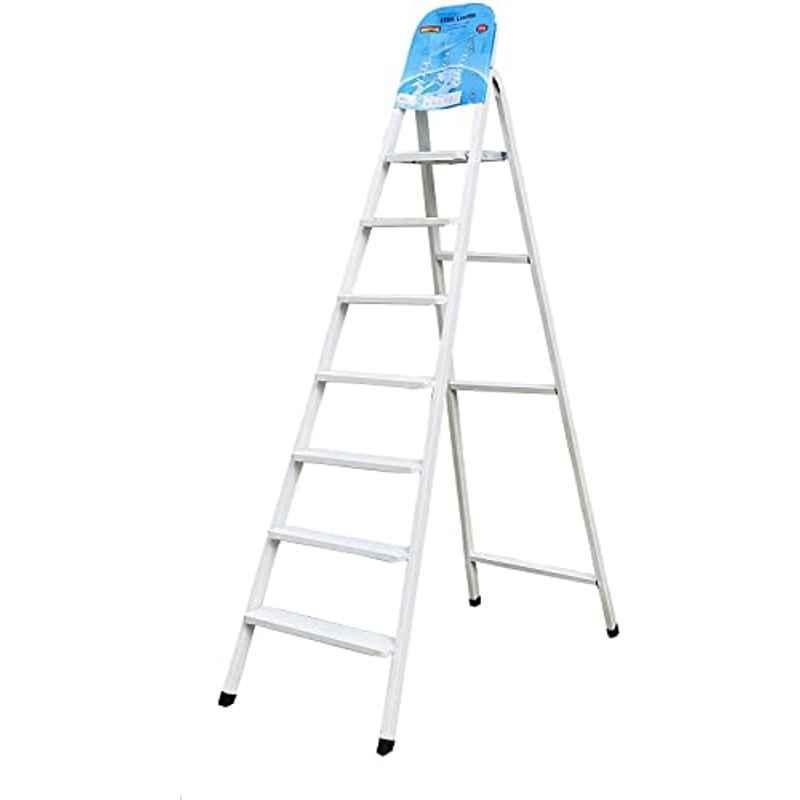 Robustline Heavy Duty Steel Ladder, ULa Stable Folding Ladder. (7 Step, White)