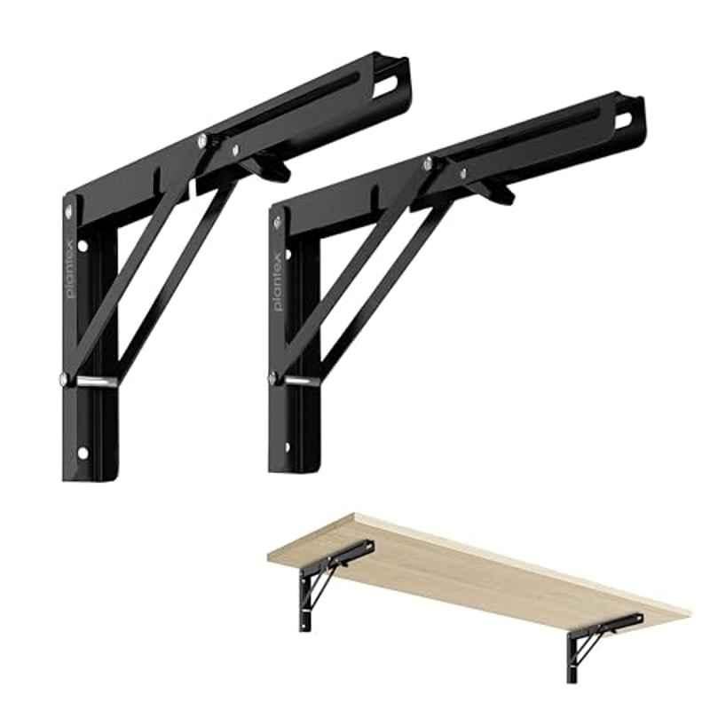Plantex 12 inch Black Foldable Shelf Bracket/GI Steel Multipurpose Bracket/L Bracket/Space Saving Bracket for Wall/Folding Table Bracket for Home & Office