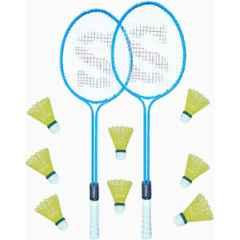 STYRKR Alloy Steel Blue Badminton Racquet Set of 2 Steel Frame with Shuttlecocks Pack of 8 Badminton Kit