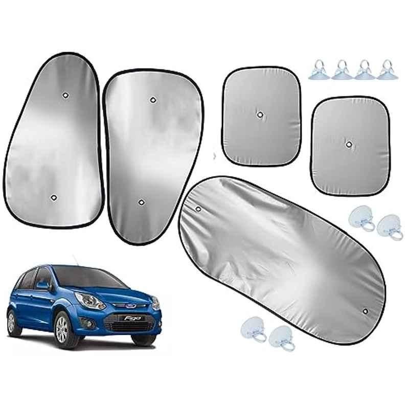 Auto Pearl 5 Pcs Polyester Black & Silver Window & Rear Sun Shade Set for Ford Figo T-2 2012-2014