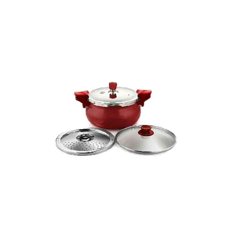 Pigeon 3L Aluminium Red Induction Base All in One Super Pressure Cooker with Outer Lid, 620-R