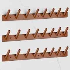 Plantex Wall Hooks for Hanging Cloth/Stainless Steel Towel Hangers/Bathroom Robe Hooks/Door Hangers/Square Wall Hook/Hook Rail for Hanging Keys 8 Hooks (Pack of 3), PVD Rose Gold