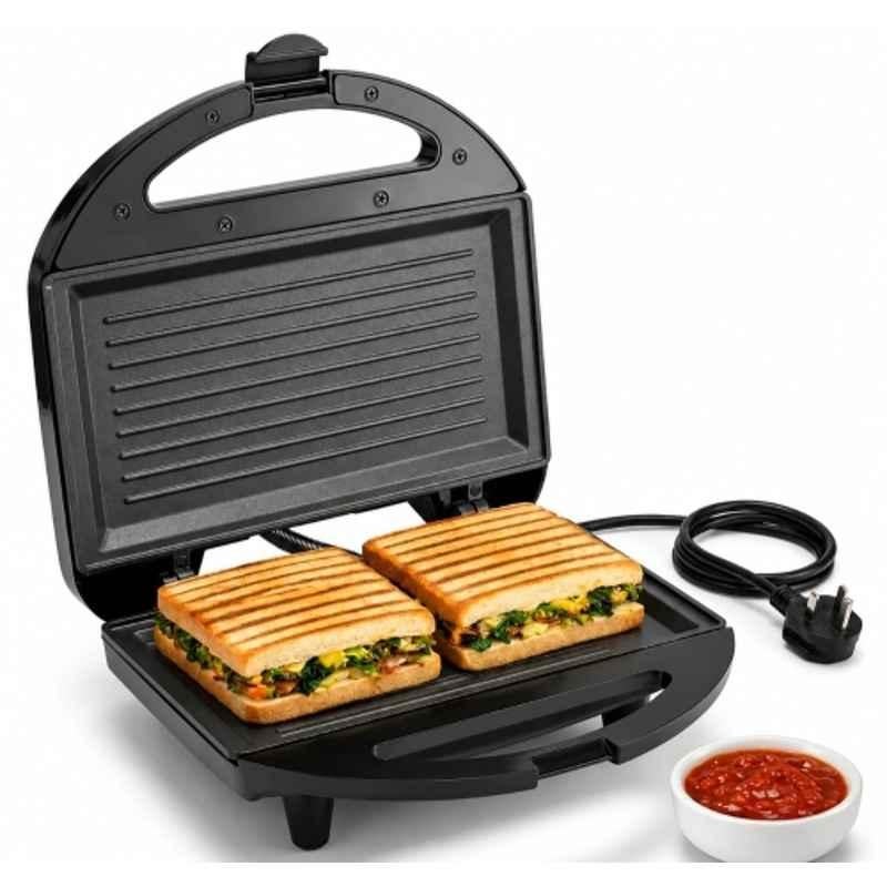 Thirdwind Grill Toast 800W Black 4-Slice Non-Stick Grill Plates Sandwich Maker with Cool Touch Handle, Press Lock & Indicator & 1 Year Warranty for Grilling & Toasting