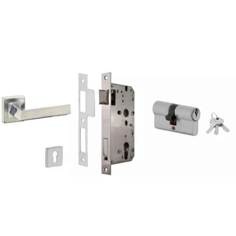Dorset ML Series Fabio 60mm Stainless Steel Silver Chrome Finish Door Handle Lock Set with Both Side Key Cylinder