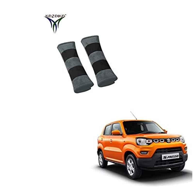 Kozdiko 2 Pcs Valvet Grey & Black Seat Belt Cushion Pillow Set for Maruti Suzuki S-Presso
