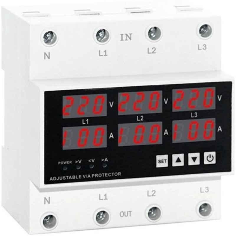 Ametron 100A 380VAC 3 Phase White Automatic Over & Under Voltage Protector Programmable Electronic Timer Switch, AVP-100