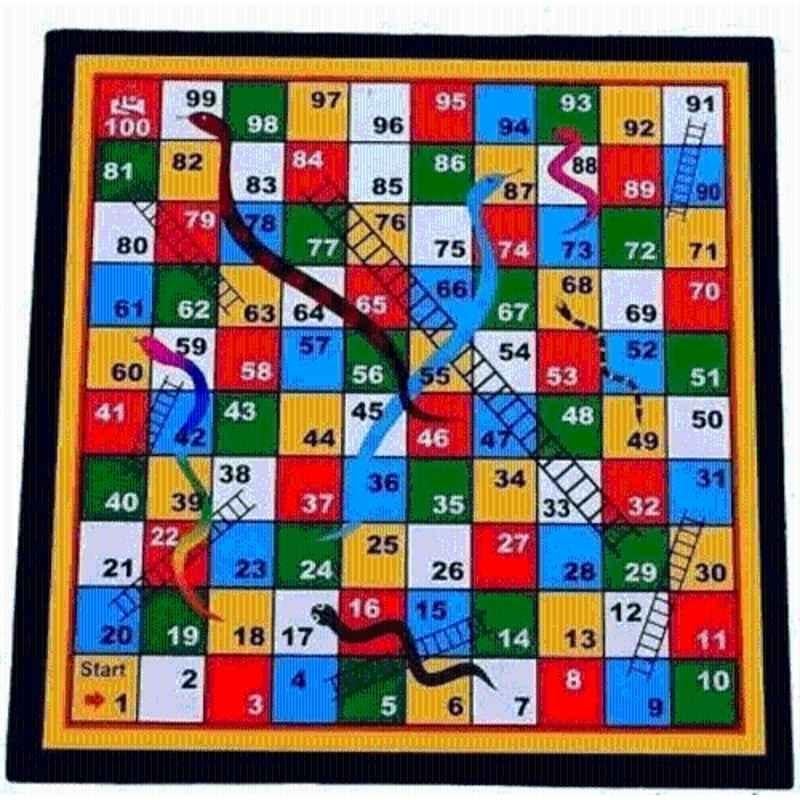 HTM Ludo & Snake & Ladders with Coins & Dice 2 in 1 Board Game Carrom Board (Multicolour)