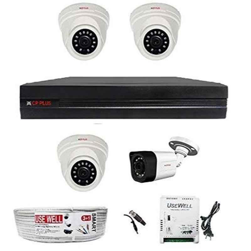 CP Plus 1MP 3 Pcs Dome & 1 Pc Bullet HD CCTV Camera with 4 Channel HD DVR Kit with All Accessories, CP-UVR-0401E1
