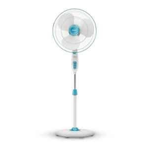 Havells Gatik Pro 57W 1350rpm 3 Blade White & Blue Pedestal Fan with 120 Ribs Guard for Safety & 2 Years Warranty, FHSGONSWHB16, Sweep: 400 mm