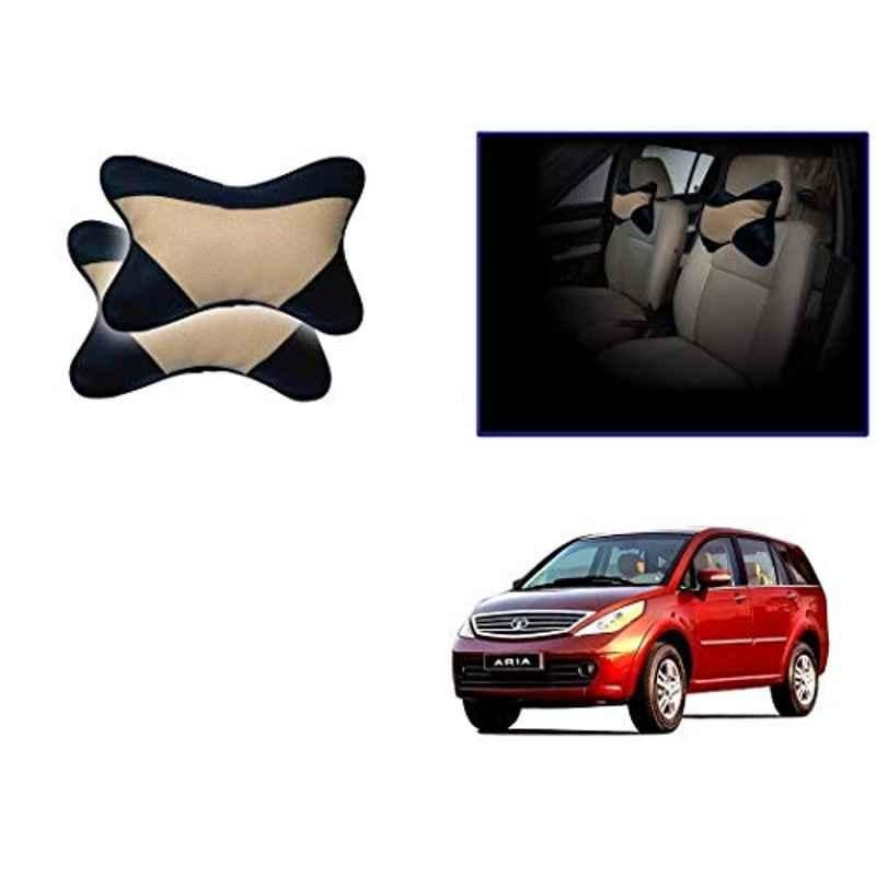 Kozdiko 2 Pcs Beige & Black Car Neck Rest Cushion Pillow Set for Tata Aria