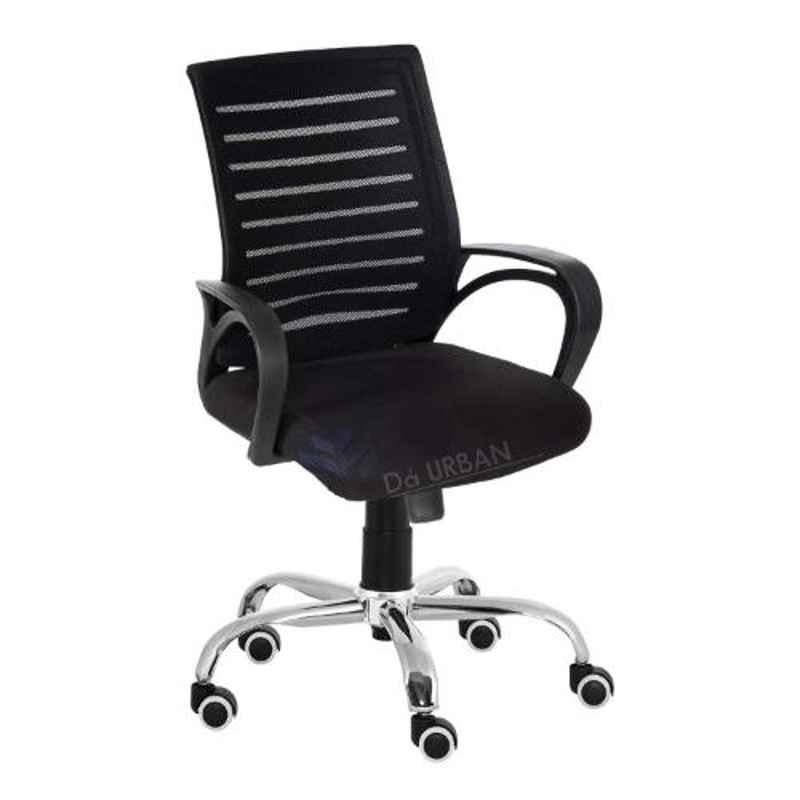 Da Urban Boom Black Fabric Cushioned Seat with Plain Medium Mesh Back Wheels Revolving Chair with Arms