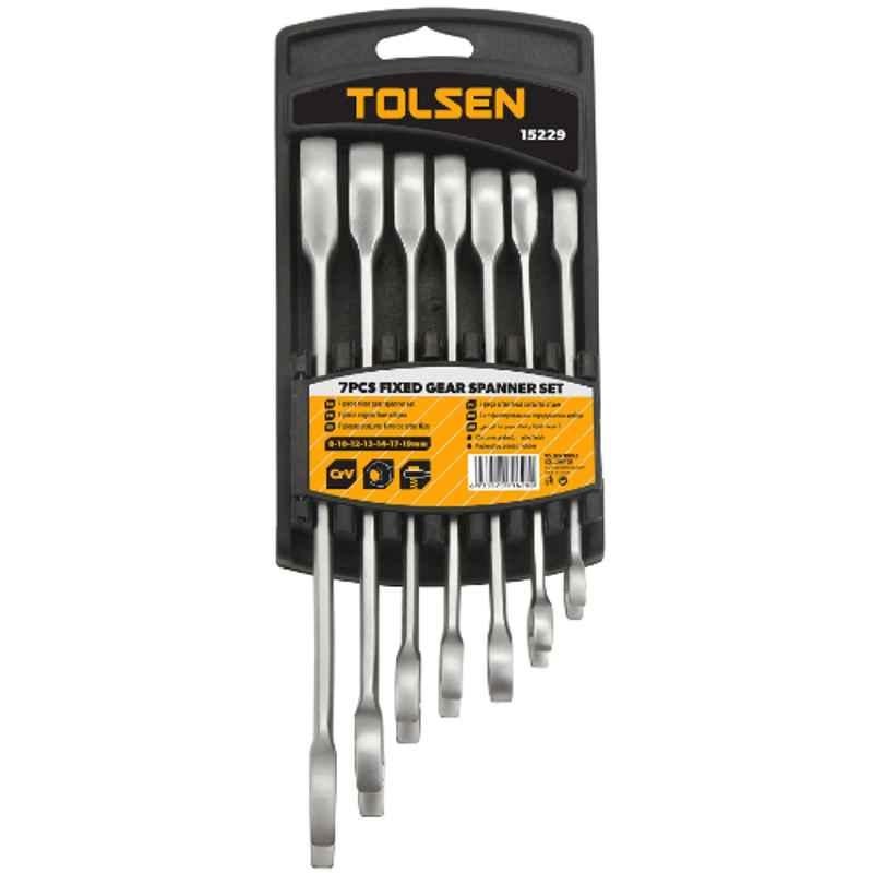 Tolsen 7Pcs CrV Chrome Plated Fixed Combination Gear Spanner Set, 15229