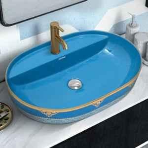 Plantex 23.5x16x5 inch Ceramic Blue Wash Basin for Bathroom, APS-911
