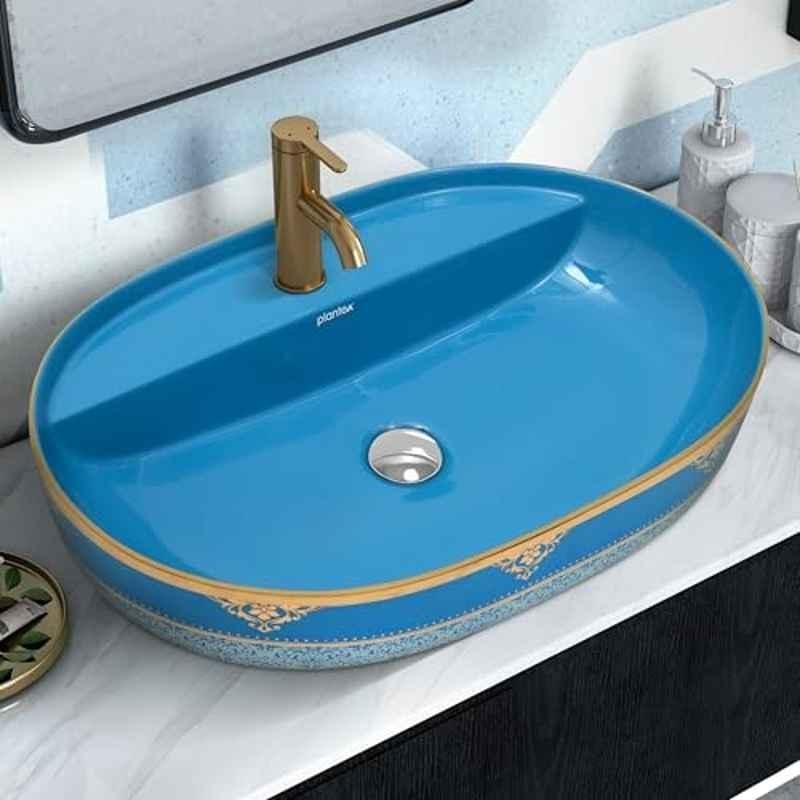 Plantex 23.5x16x5 inch Ceramic Blue Wash Basin for Bathroom, APS-911