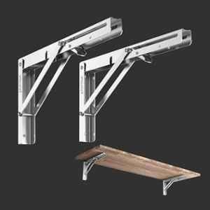 Plantex Heavy Duty 12 inch Foldable Shelf Bracket/Stainless Steel Multipurpose Bracket/L Bracket/Space Saving Wall Bracket for Shelf/Folding Table Bracket for Home & Office (Pack of 2), Chrome
